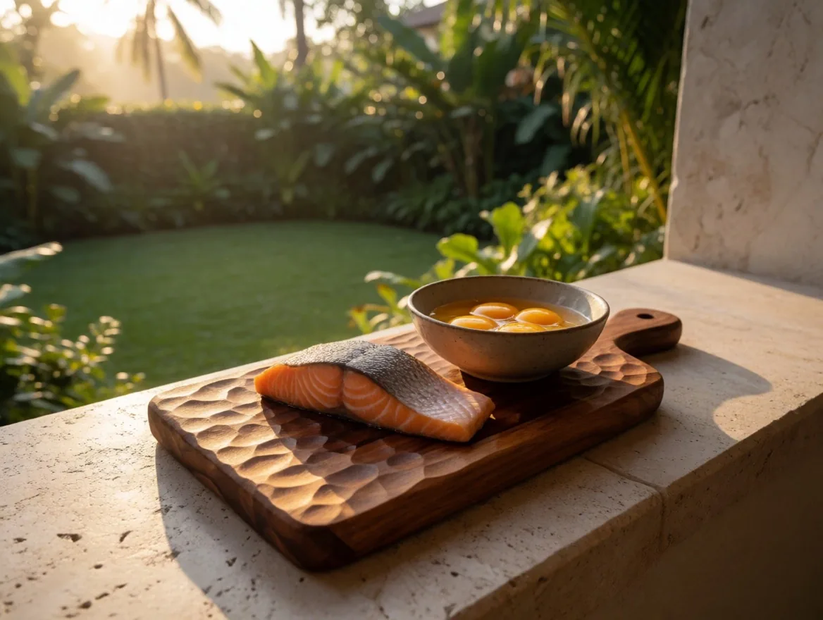 Natural food sources of vitamin D on warm paper