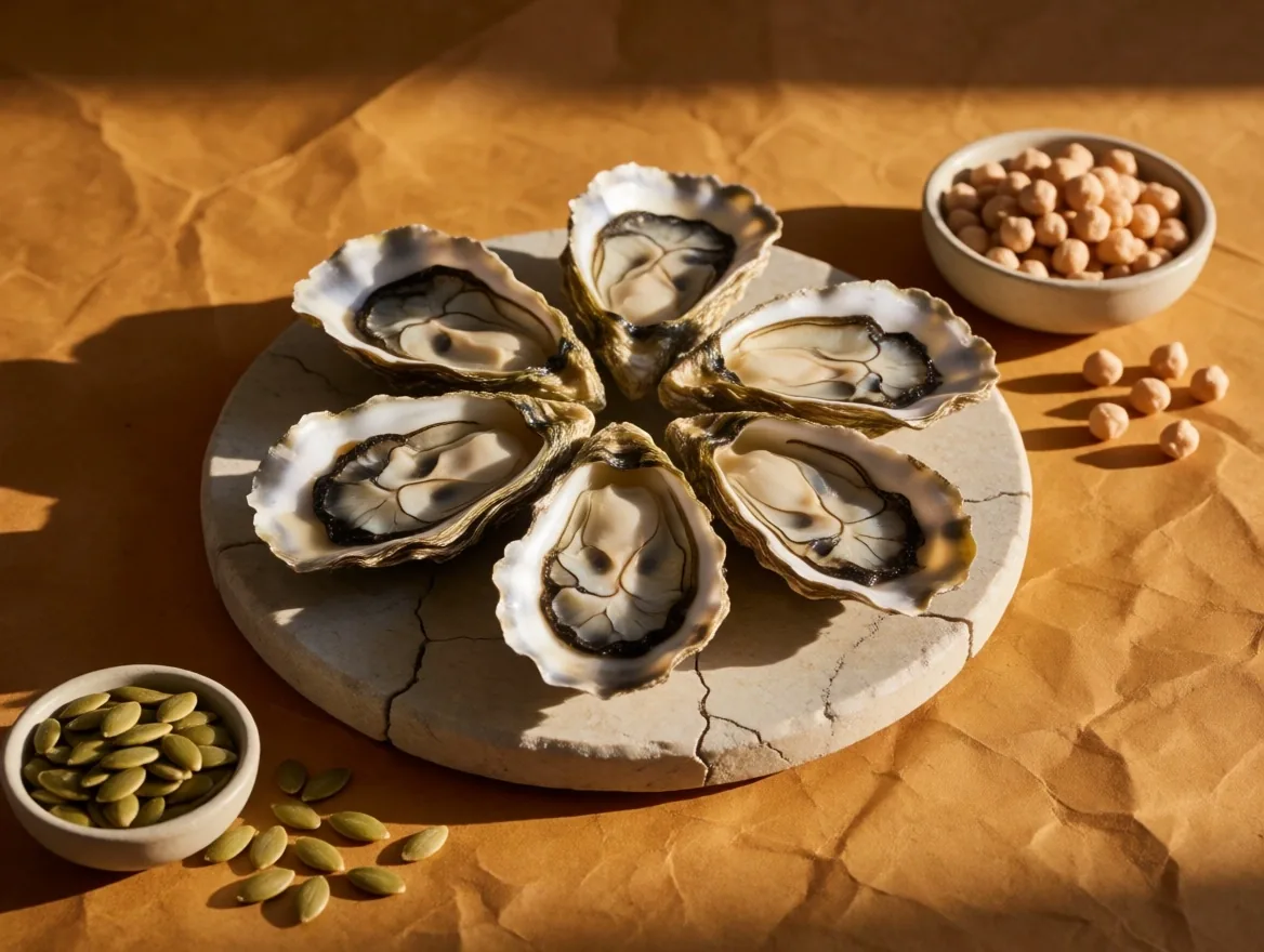 Natural food sources of zinc on warm paper
