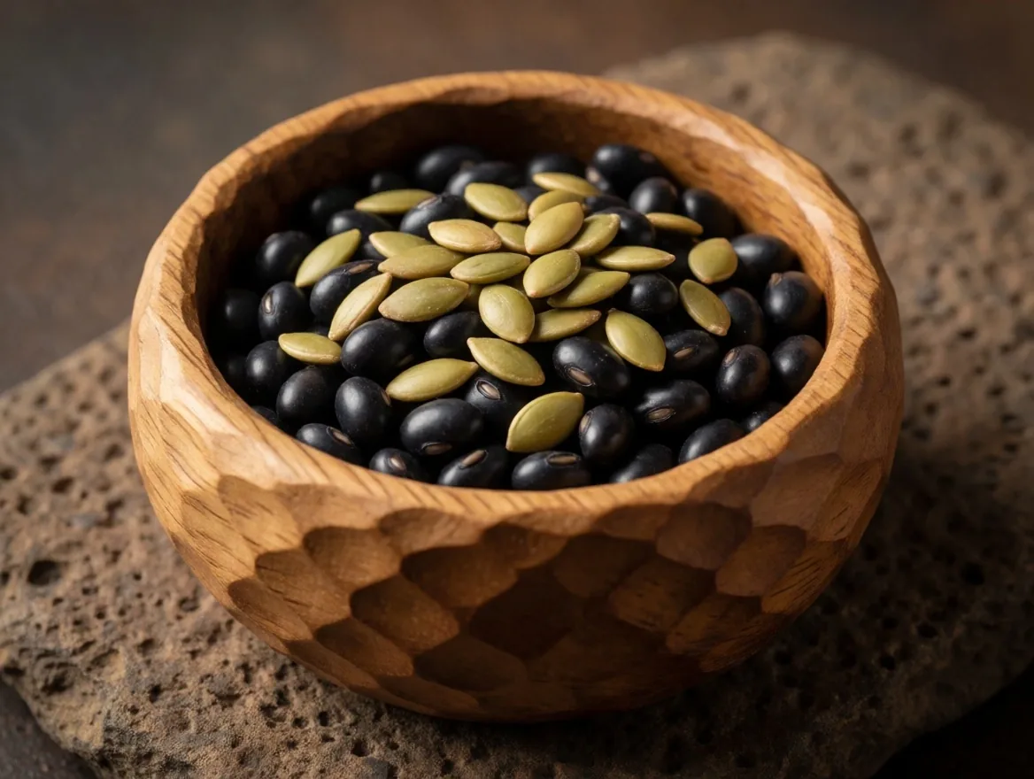 Natural food sources of magnesium on warm stone