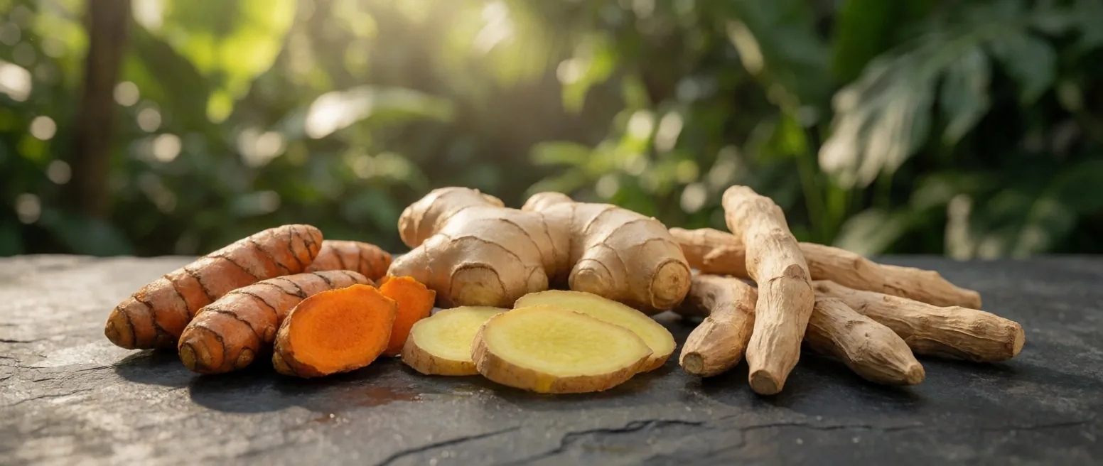 Natural supplement ingredients arranged as botanical specimens on warm paper