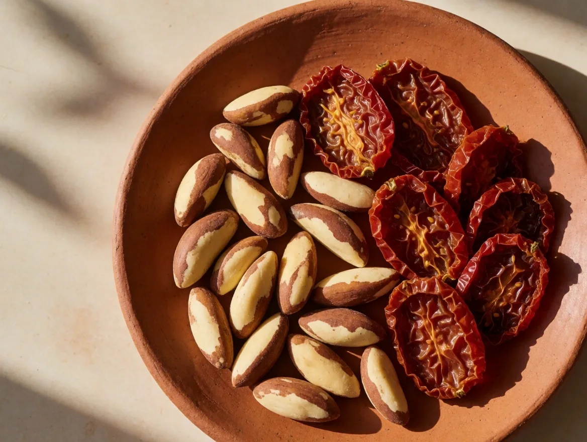 Selenium and lycopene food sources arranged as specimens