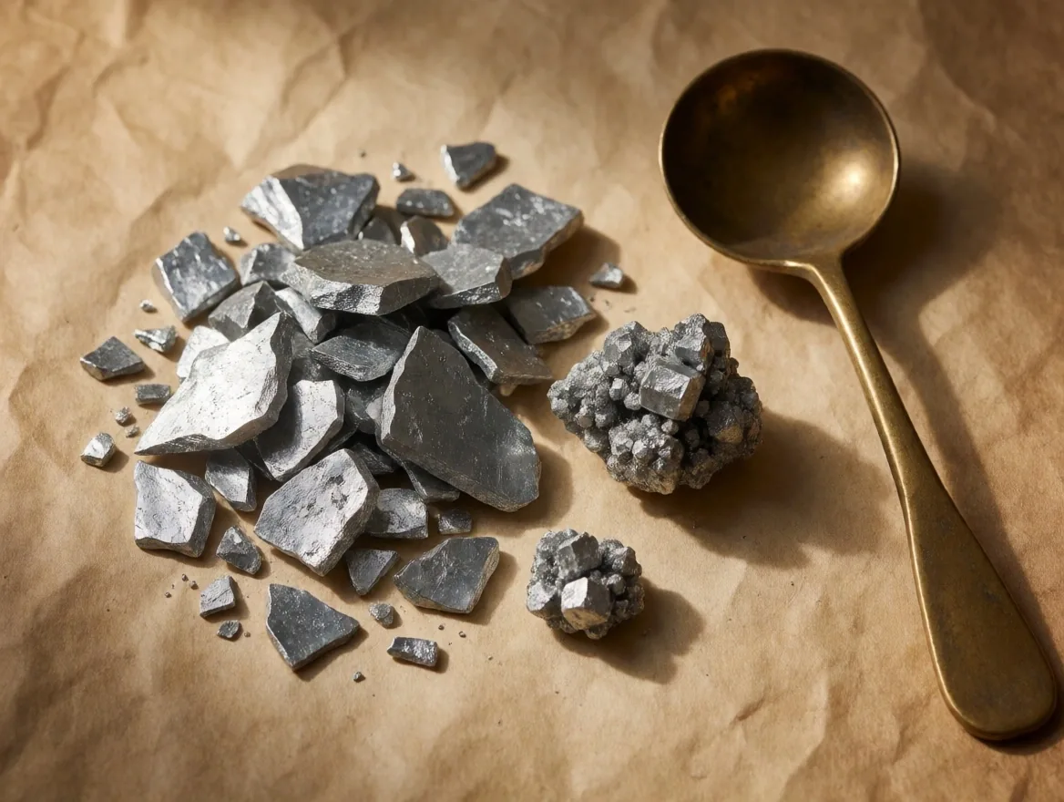 Zinc and magnesium mineral specimens on warm paper