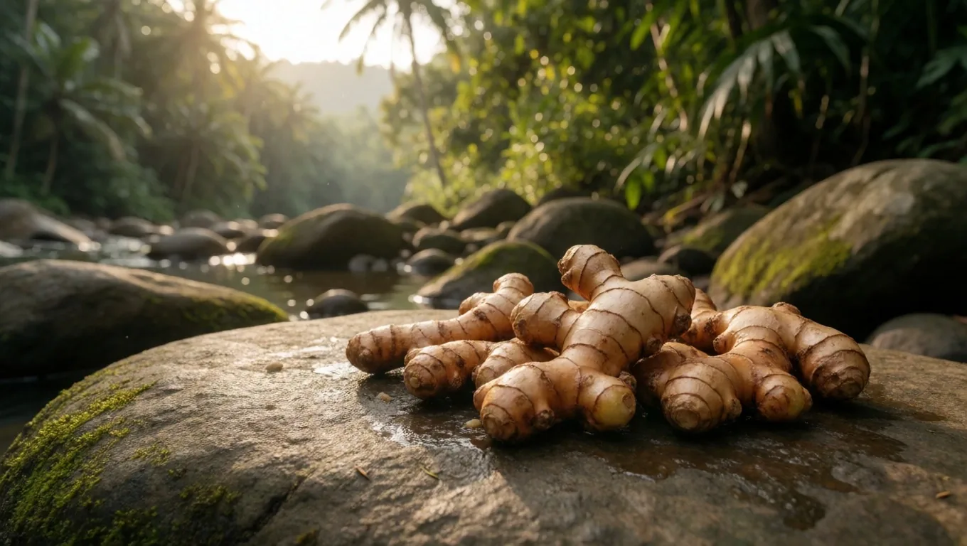 Natural supplement ingredients arranged on a warm stone surface