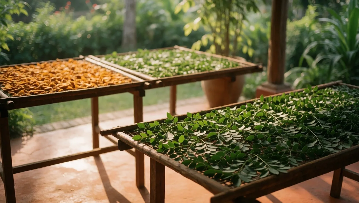 Natural supplement ingredients arranged on a warm stone surface